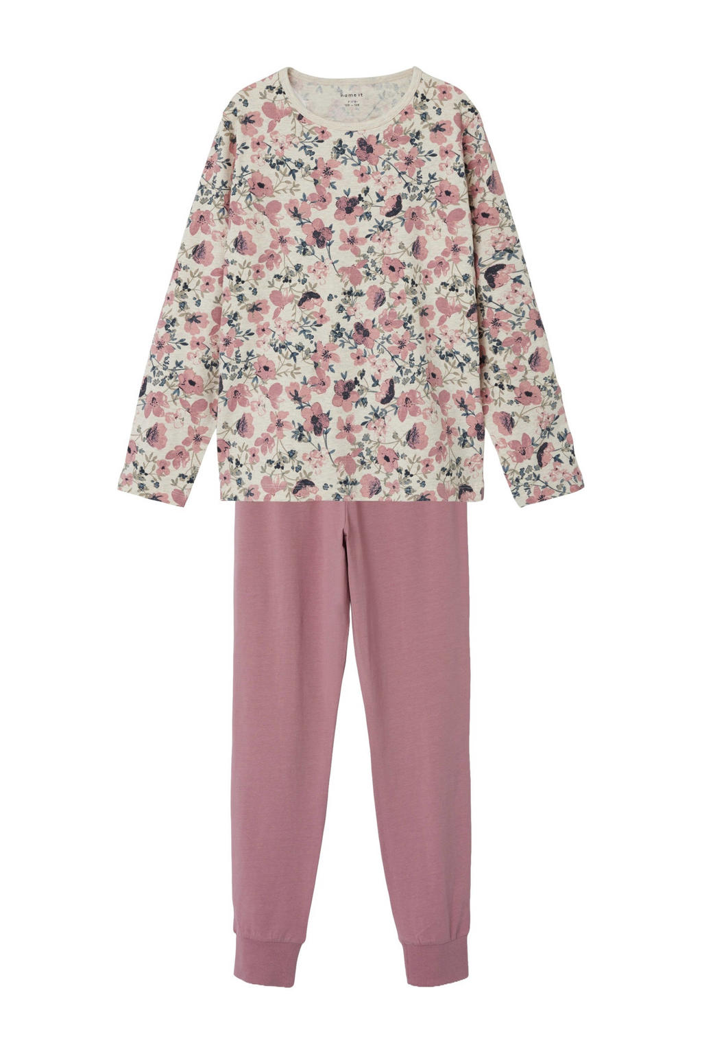 NAME IT KIDS gebloemde pyjama roze/ecru/multi