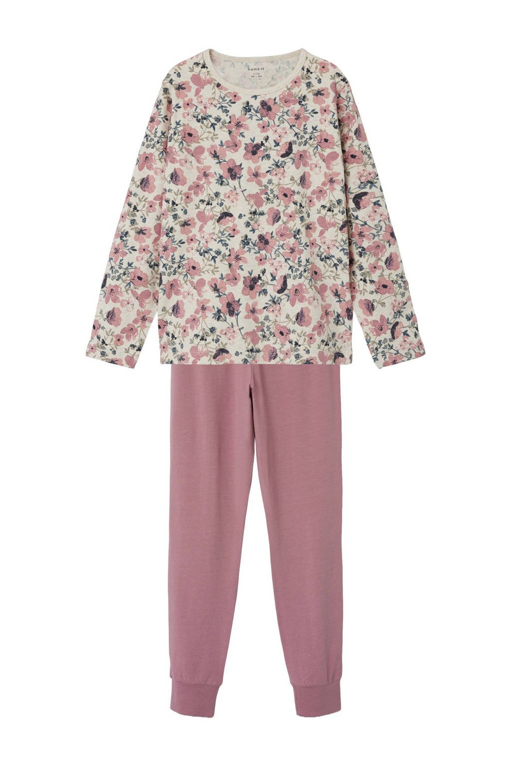 gebloemde pyjama roze/ecru/multi