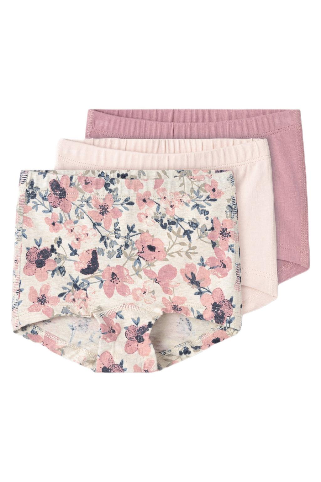 NAME IT MINI shorts - met bloemen roze/ecru/lichtroze (set van 3)