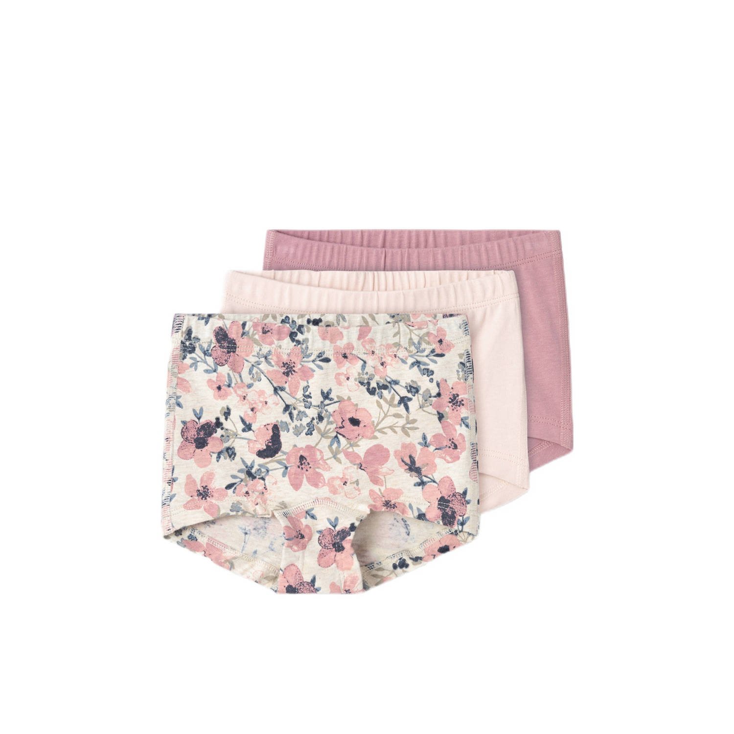 Name it MINI shorts set van 3 met bloemen roze ecru lichtroze Slip Meisjes Stretchkatoen 104