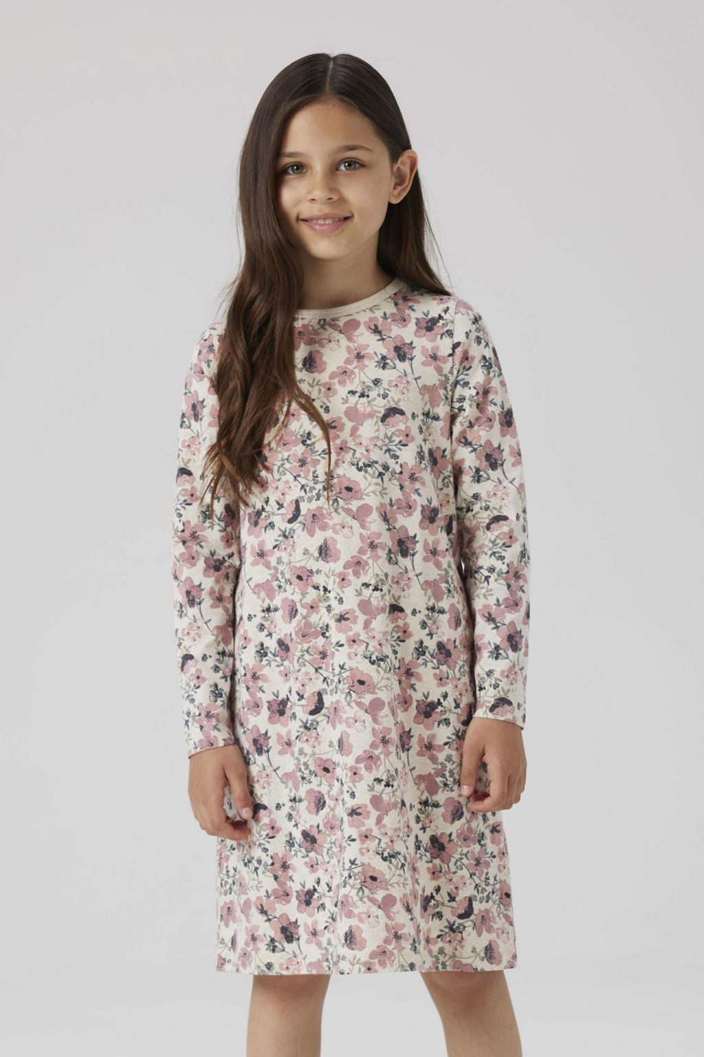 NAME IT KIDS gebloemde nachthemd ecru/roze