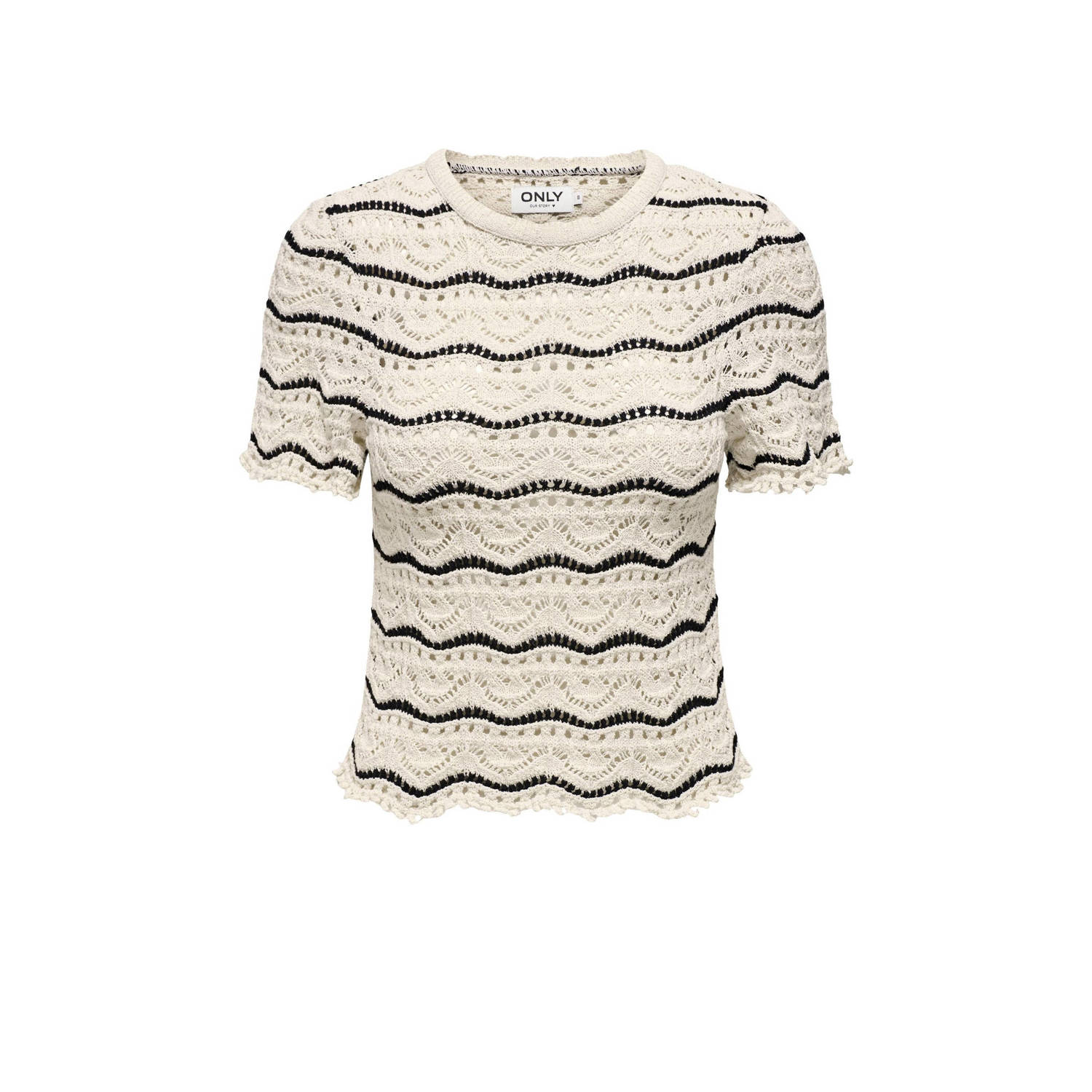 ONLY gestreepte gebreide top ONLANNASOFIA met ingebreid patroon creme zwart