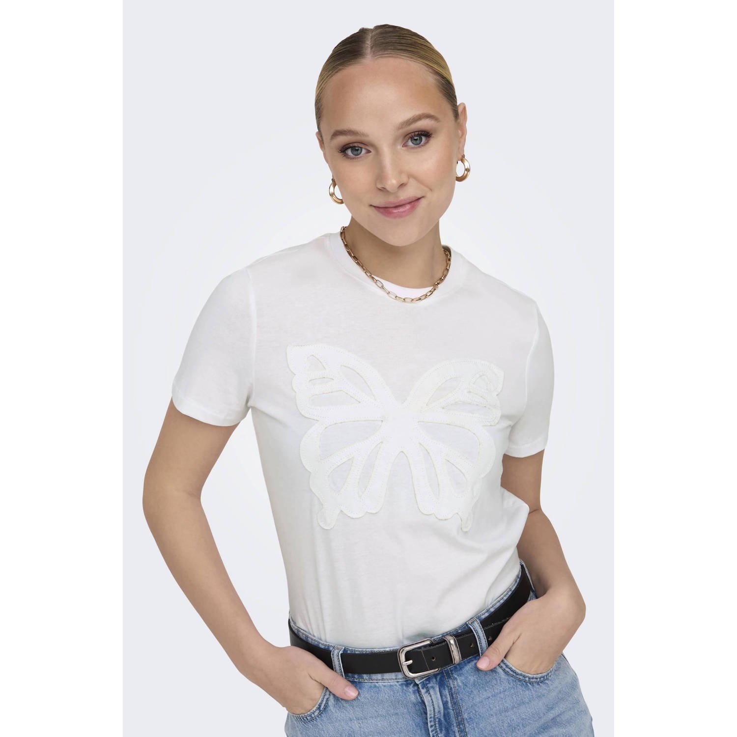 ONLY T-shirt ONLBUTTERFLY wit