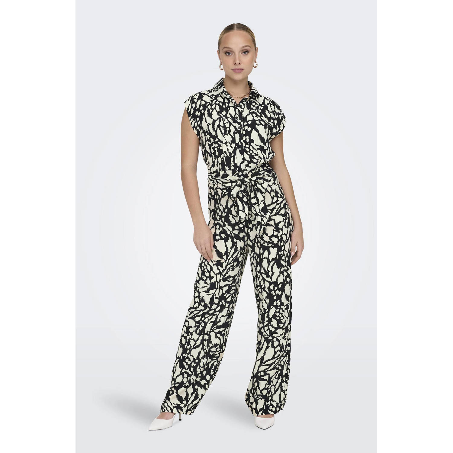 ONLY jumpsuit ONLNAOMI met all over print zwart ecru