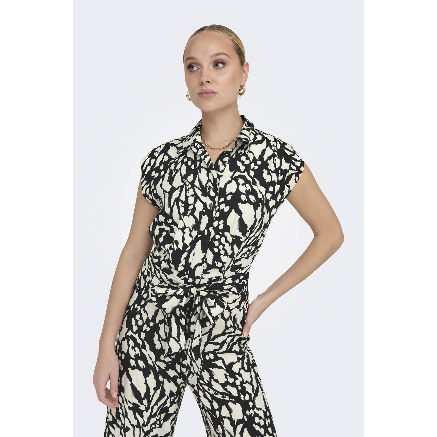 ONLY jumpsuit ONLNAOMI met all over print zwart ecru