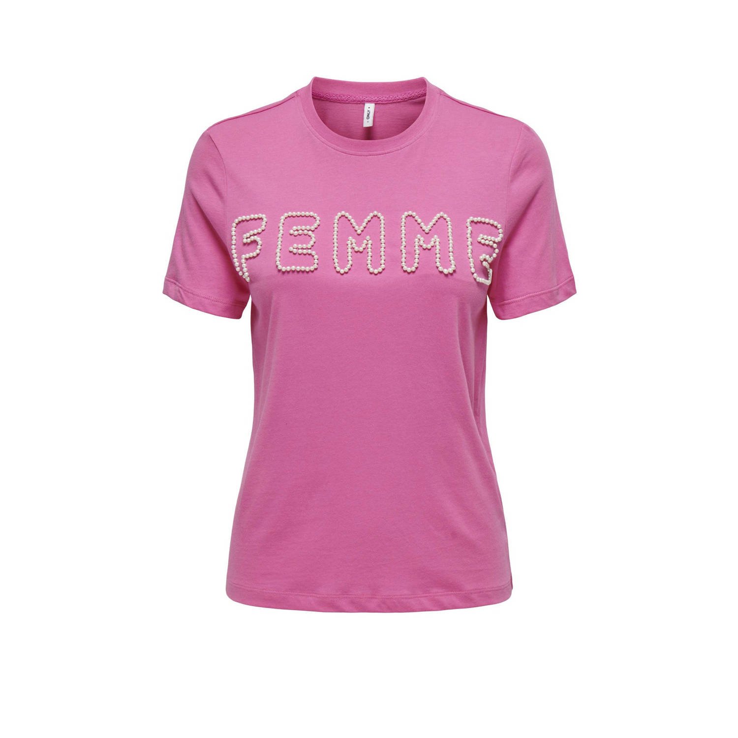 ONLY T-shirt ONLNANNA met printopdruk roze