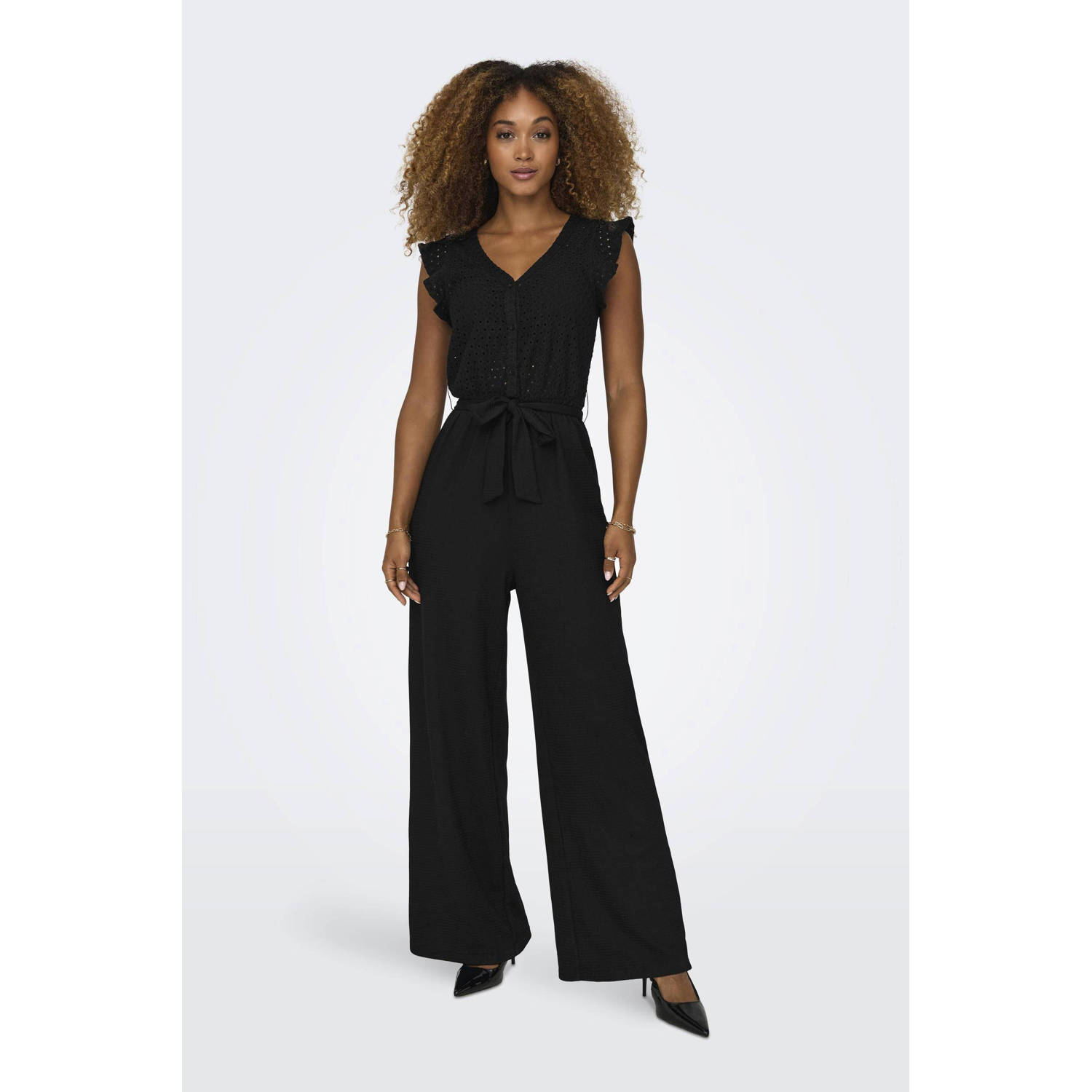 ONLY wide leg jumpsuit zwart broderie