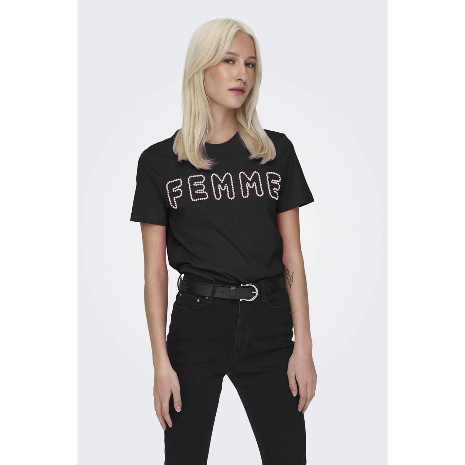 ONLY T-shirt ONLNANNA met printopdruk zwart