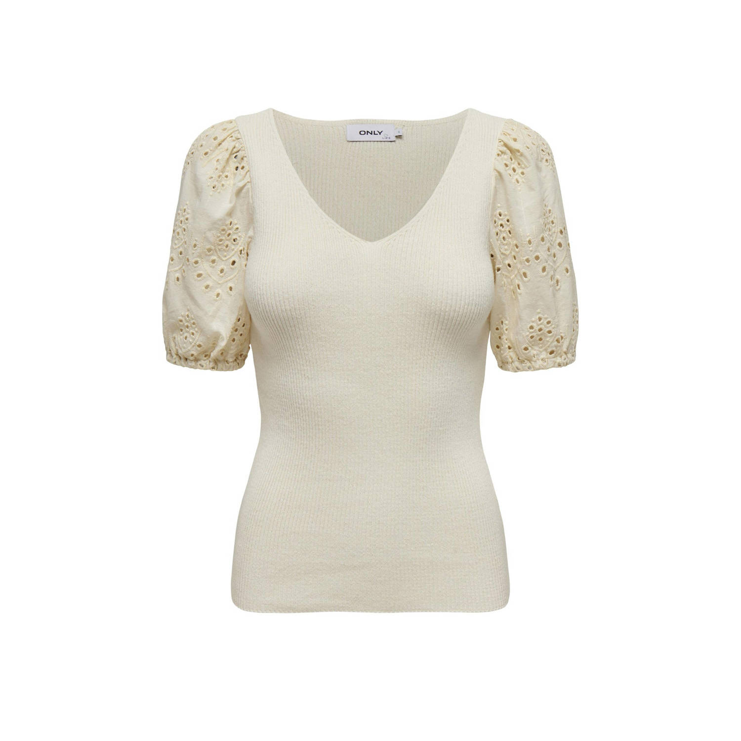 Only V-Hals Gebreide Top Ecru Beige Dames