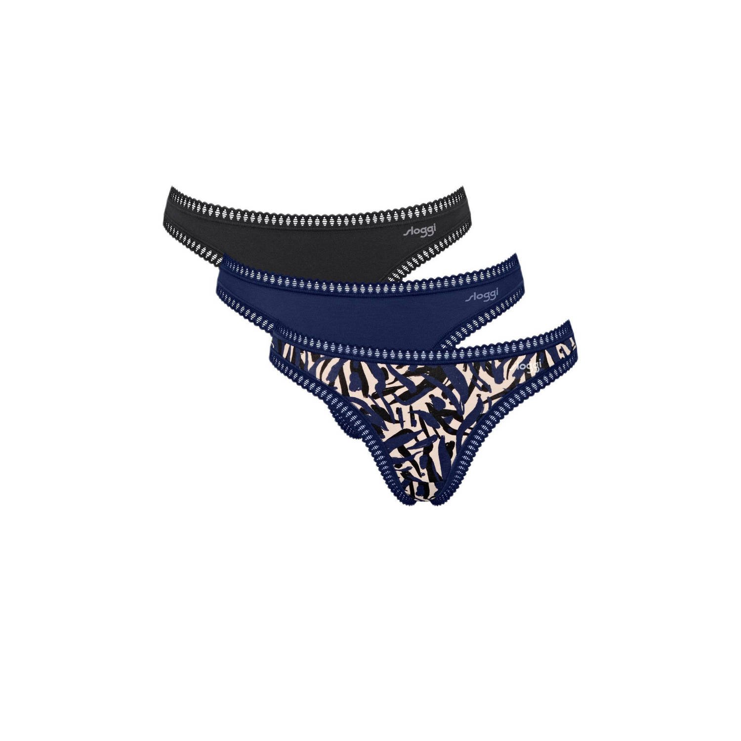 Sloggi GO string (set van 3) blauw zwart ecru