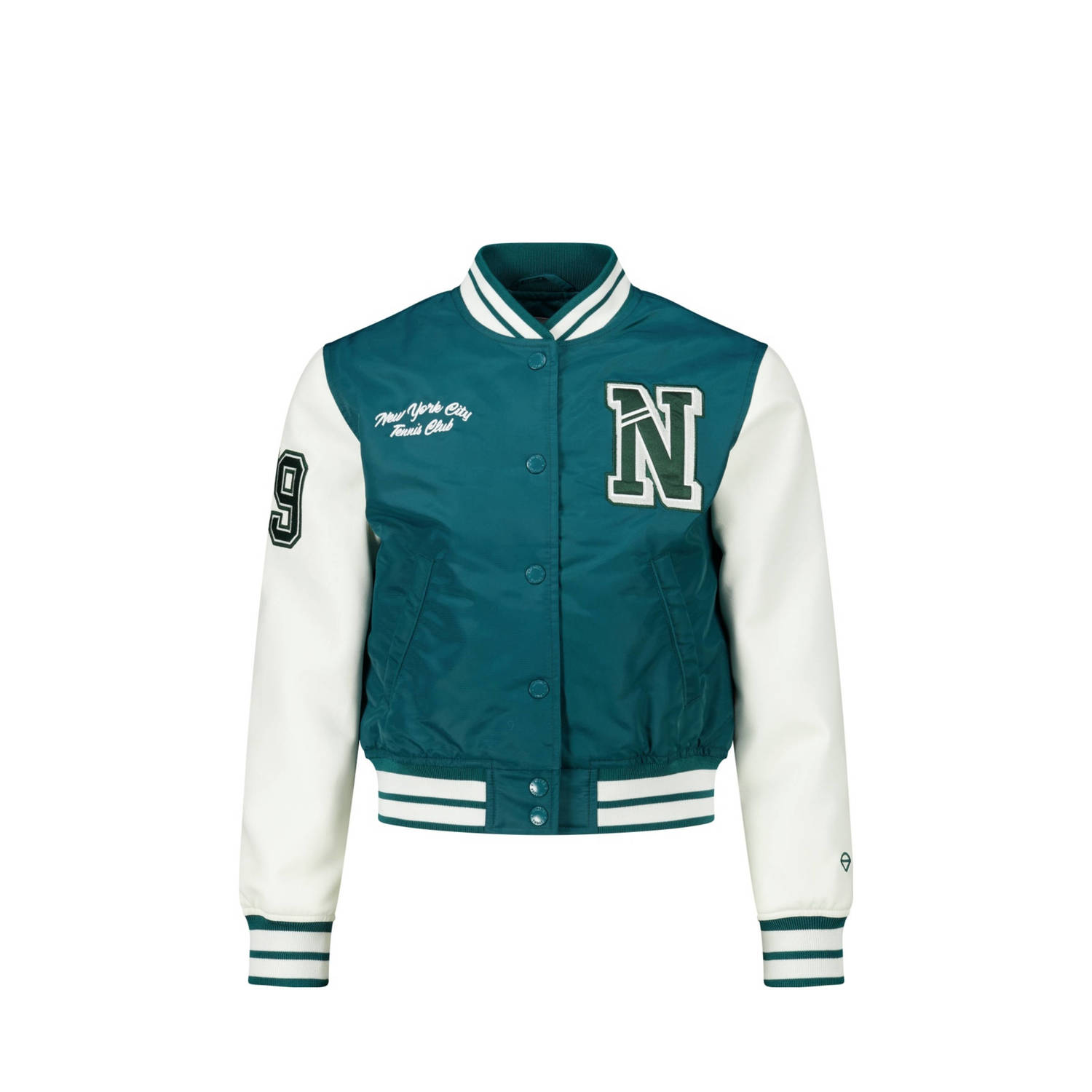 America Today baseball jacket met borduursels donkergroen wit Jas Meisjes Polyester Ronde hals 146 152