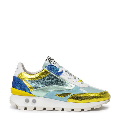 Floris van Bommel Blokki 02.06 leren sneakers geel/blauw metallic afbeelding