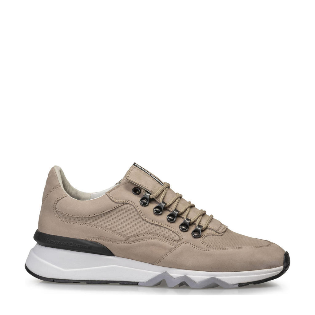 Beige heren Floris van Bommel De Zager 01.07 nubuck sneakers met veters en effen
