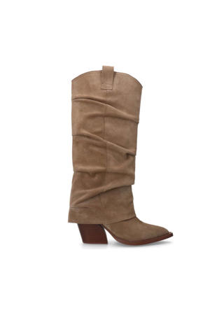 suède cowboylaarzen met flap beige