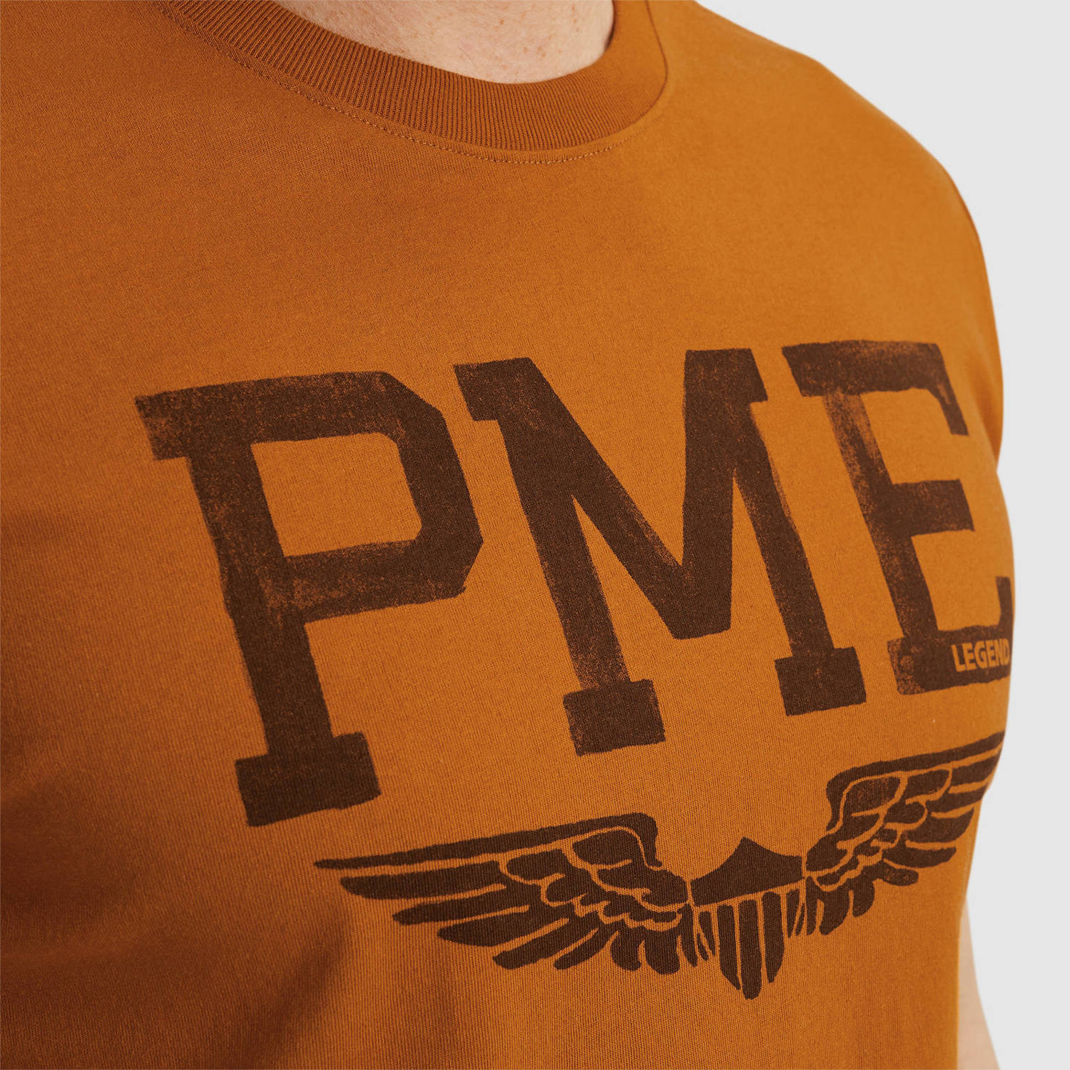 PME Legend regular fit T-shirt met printopdruk okergeel