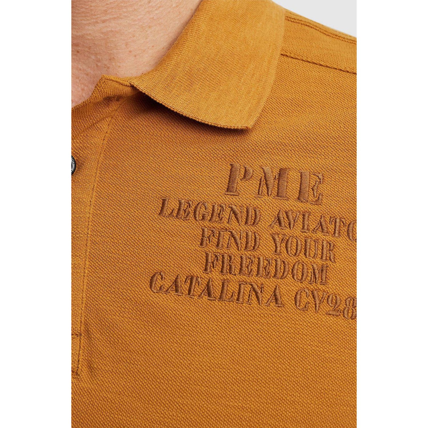 PME Legend polo met printopdruk en borduursels oker