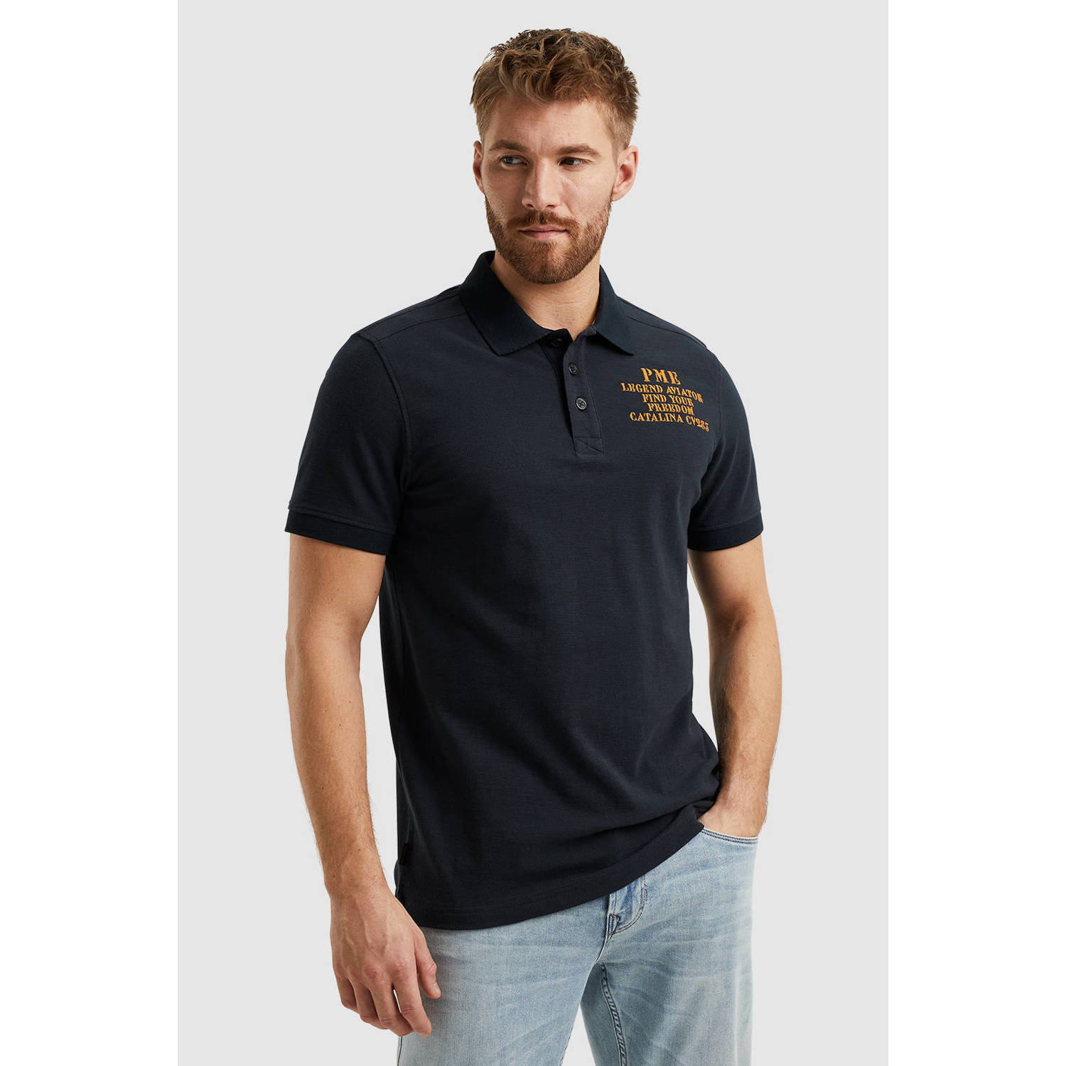 PME Legend Korte Mouw Pique Slub Polo Blue Heren