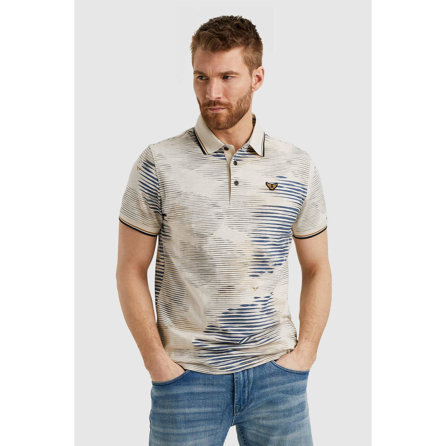 PME Legend regular fit polo met all over print ecru