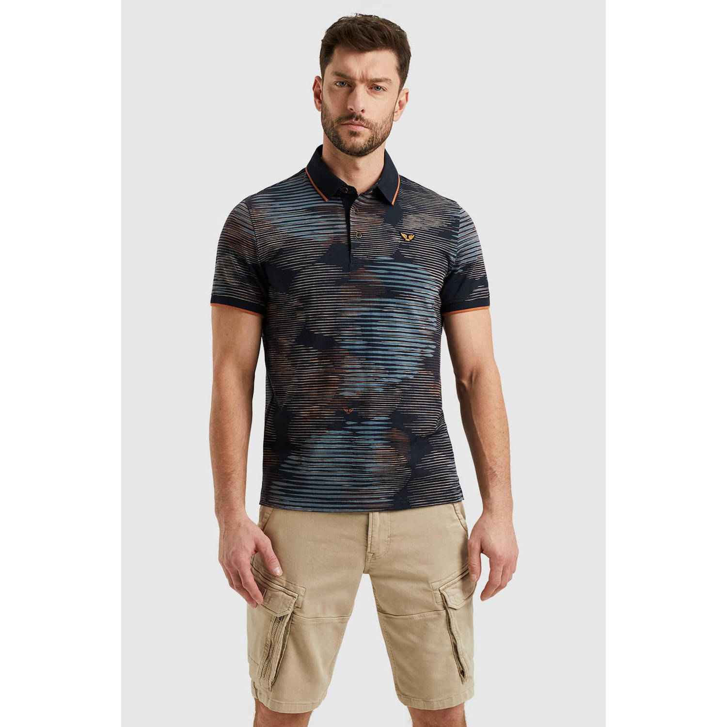 PME Legend regular fit polo met all over print donkerblauw