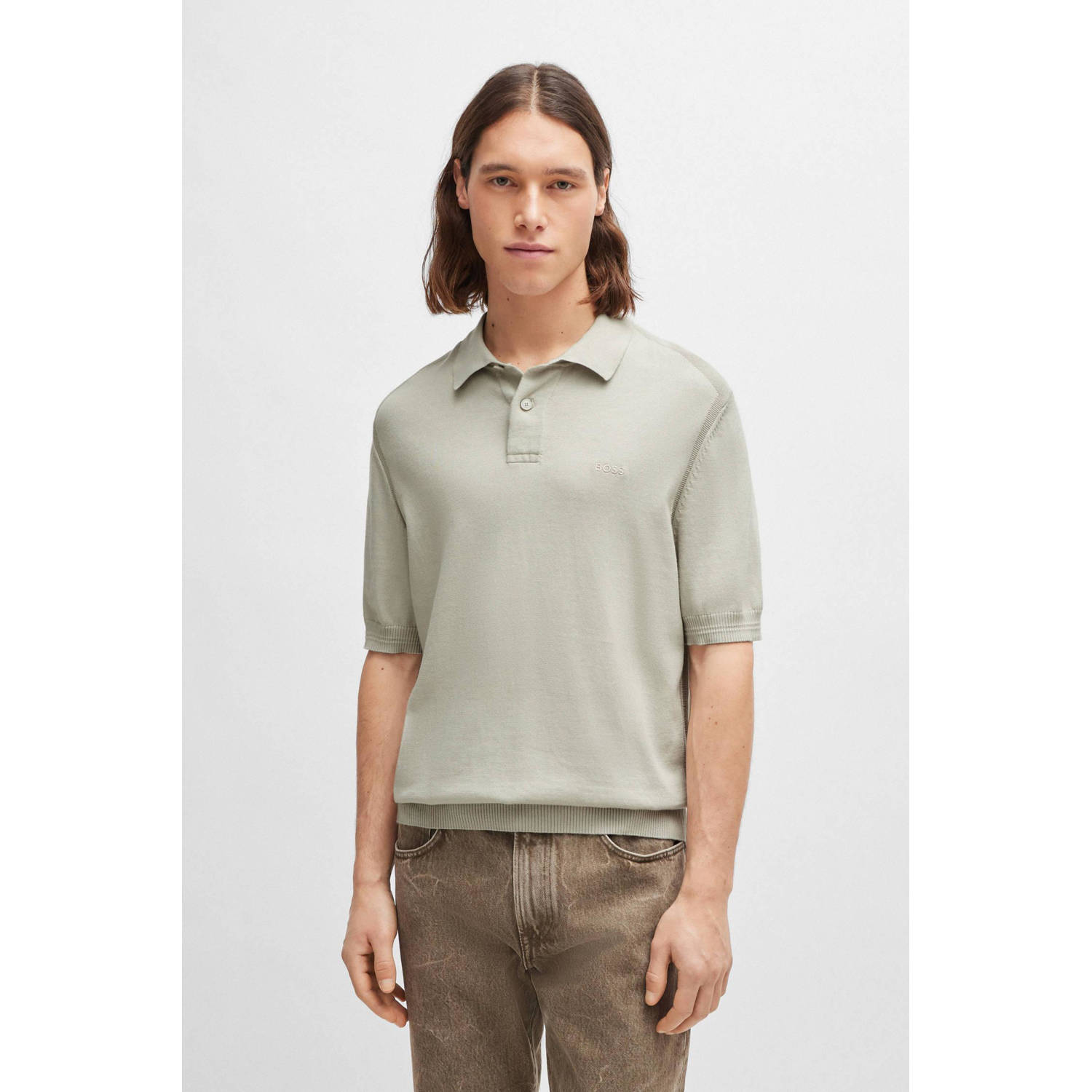 BOSS regular fit polo ASAC_P met logo light beige