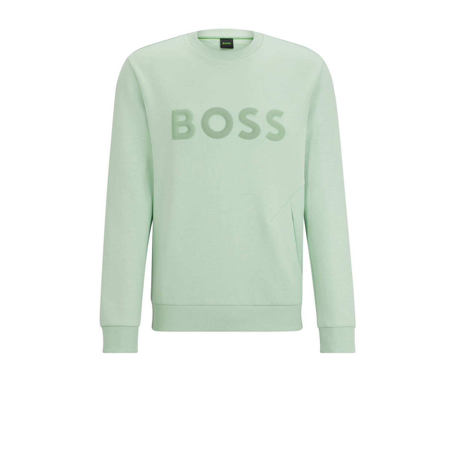 BOSS sweater SALBO met logo en 3D applicatie open green
