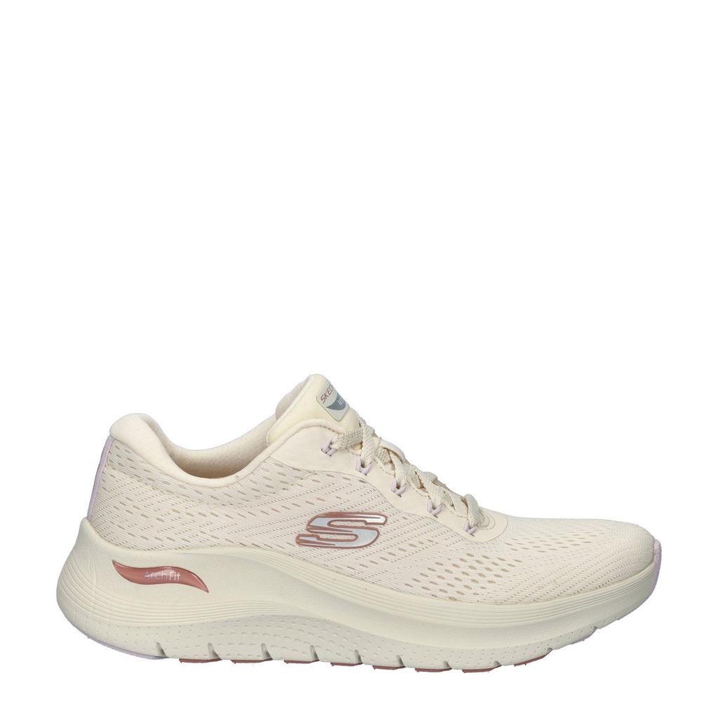 Ecru dames Skechers Arch Fit 2.0 sneakers van textiel met veters