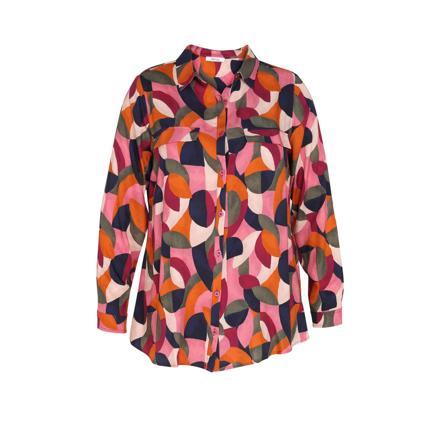Paprika blouse met all over print roze oranje groen