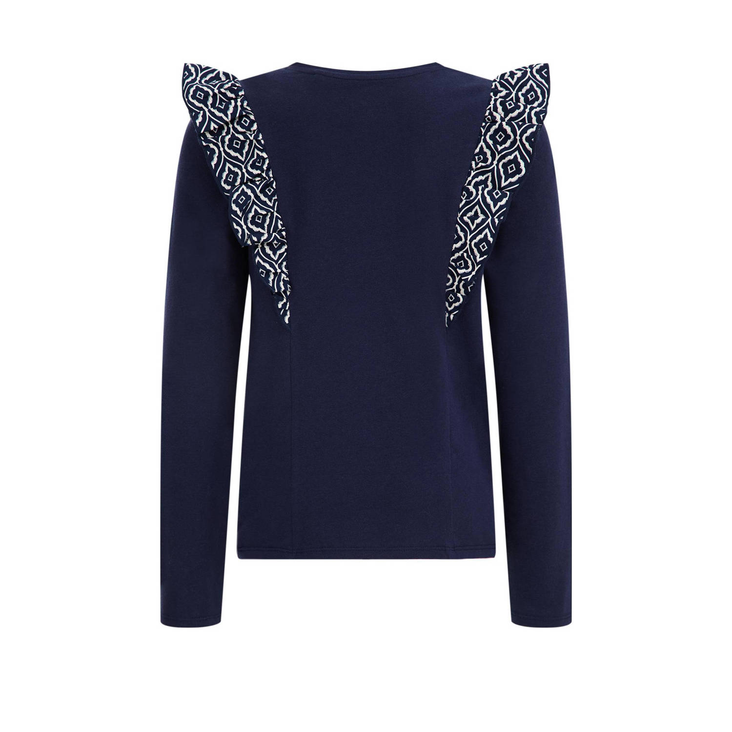 WE Fashion longsleeve met ruches donkerblauw