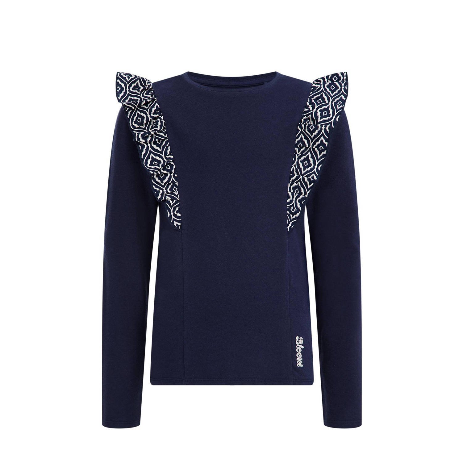 WE Fashion longsleeve met ruches donkerblauw