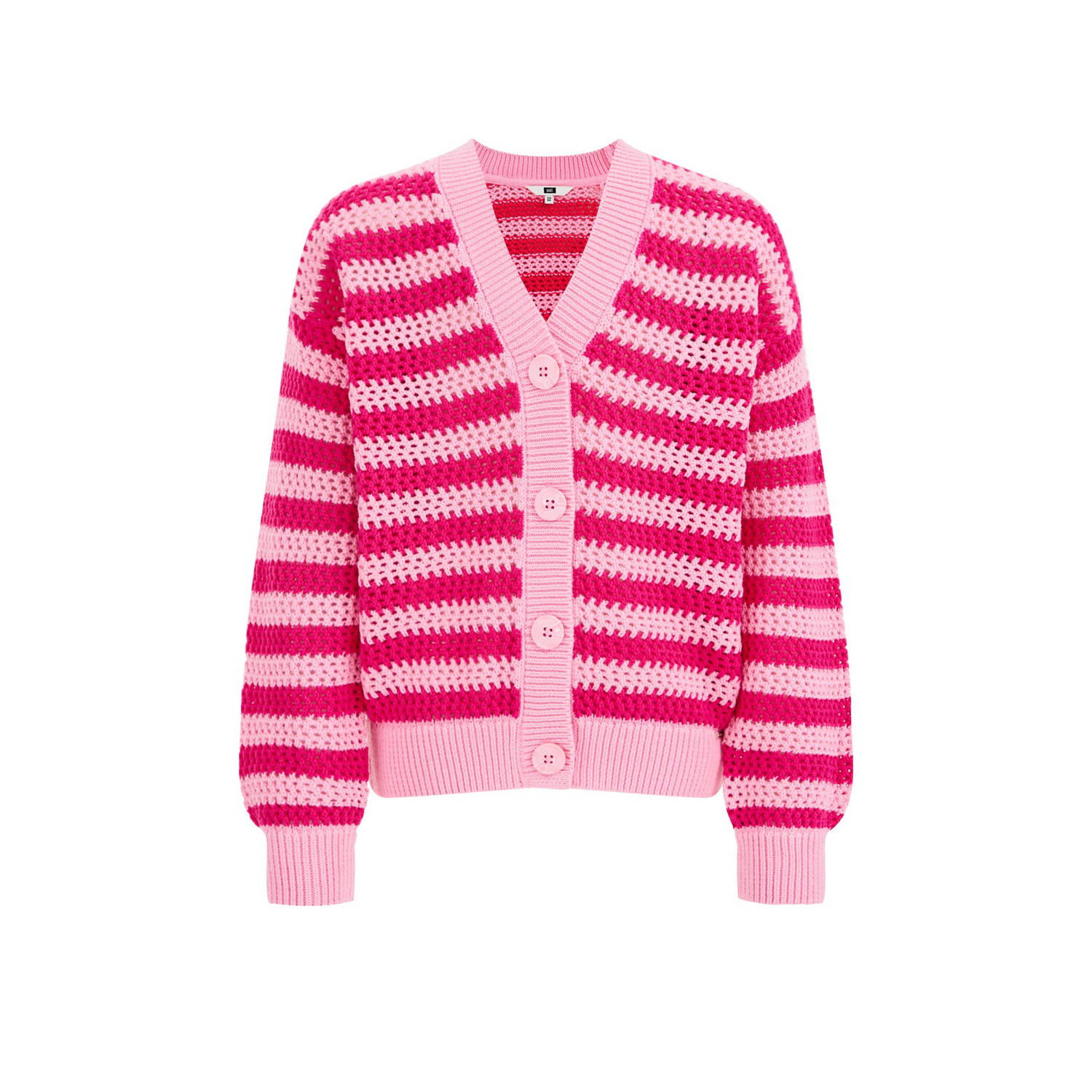WE Fashion gestreept vest lichtroze donkerroze Meisjes Katoen V-hals Streep 110 116