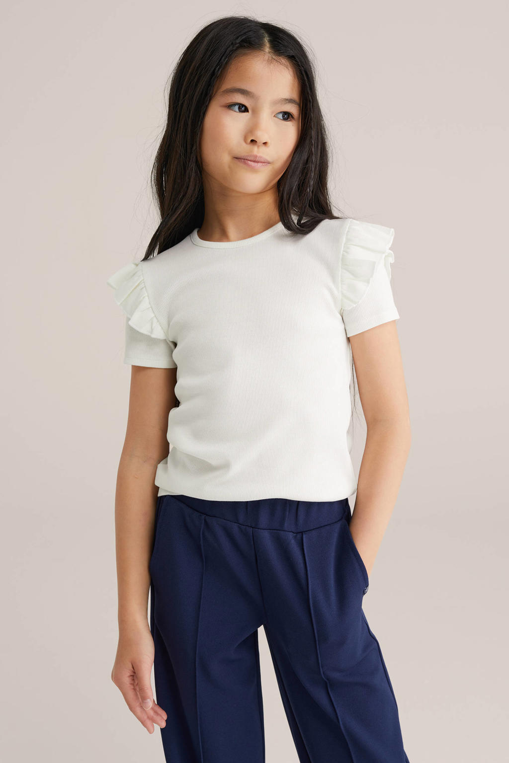 WE Fashion T-shirt met ruches wit