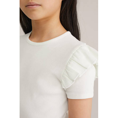 WE Fashion T-shirt met ruches wit afbeelding
