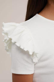 thumbnail: WE Fashion T-shirt met ruches wit