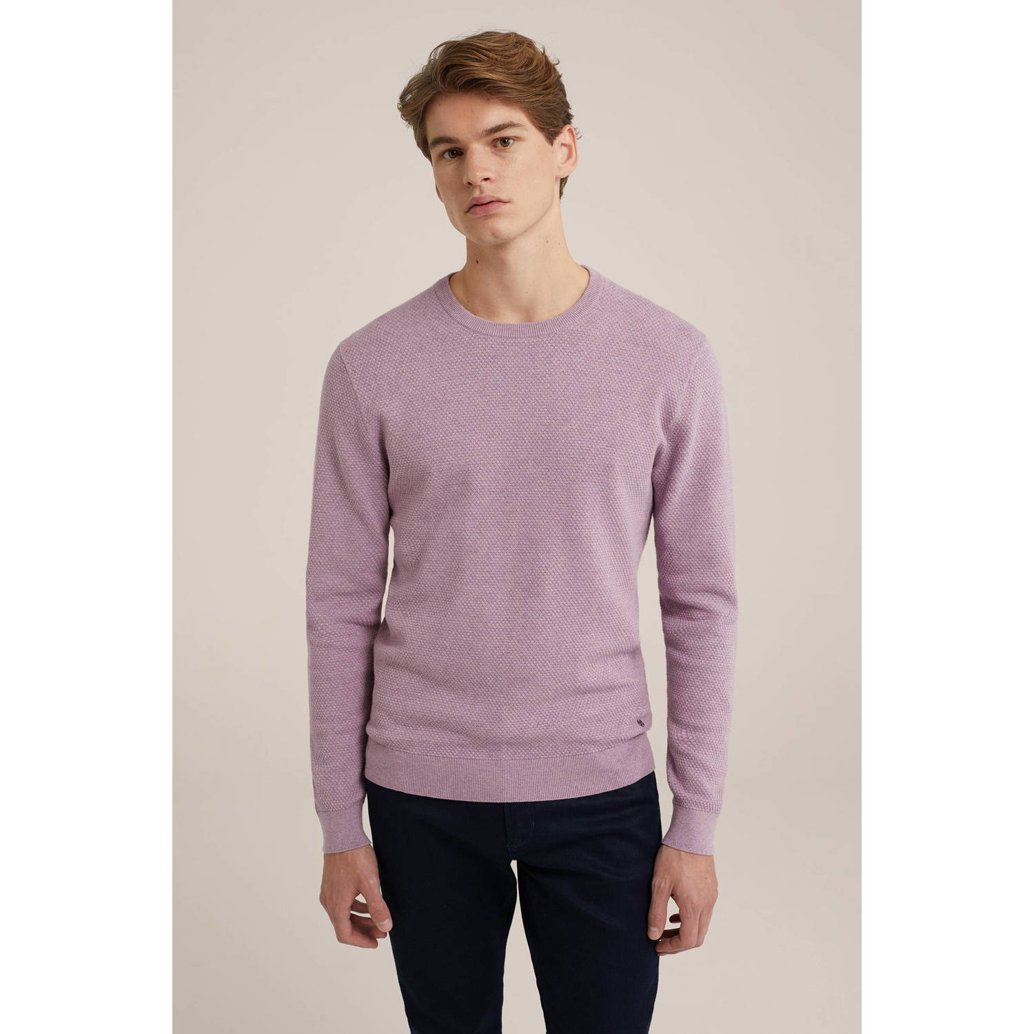 WE Fashion fijngebreide trui met ingebreid patroon dark lilac