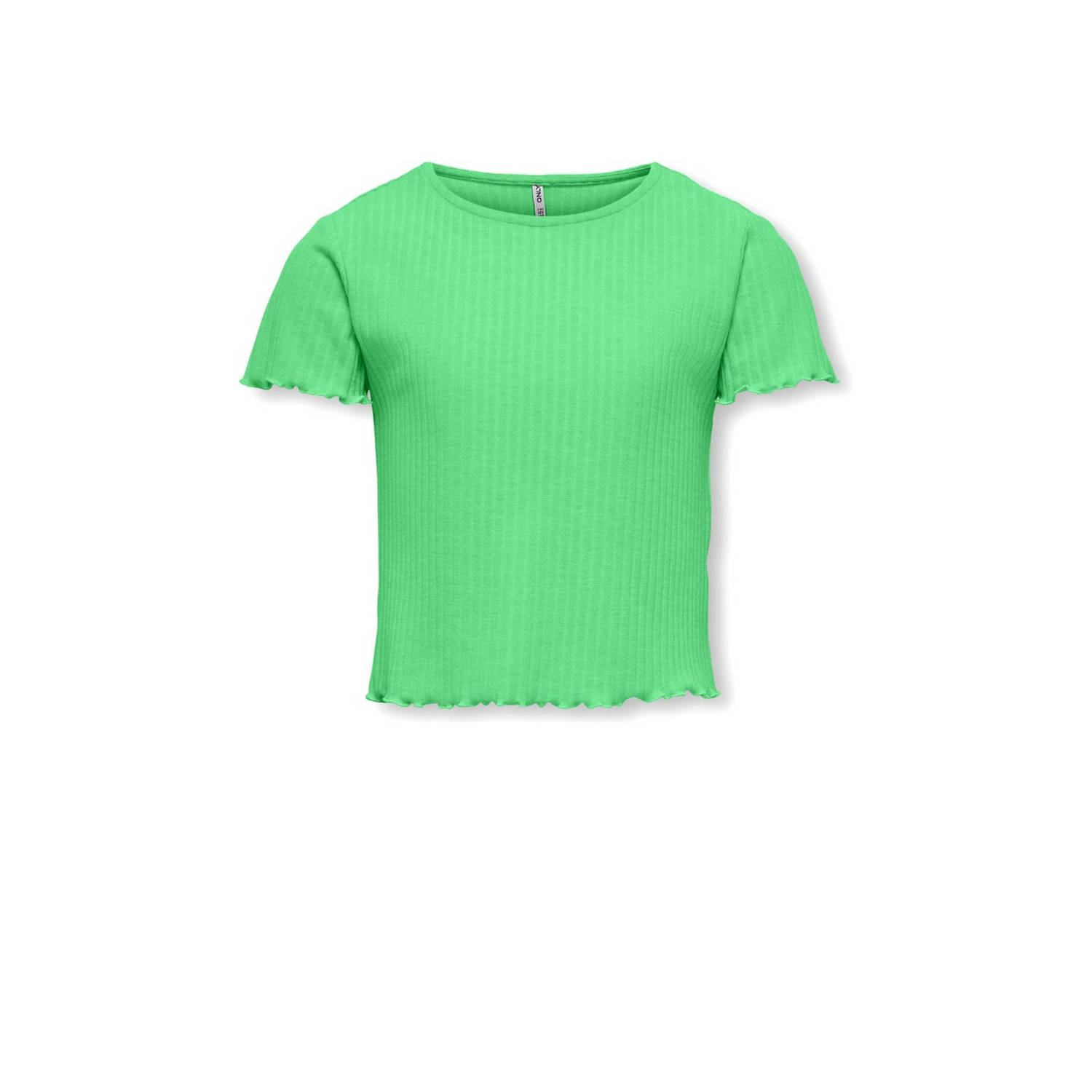 Only KIDS ribgebreid T-shirt KOGNELLA frisgroen Meisjes Polyester Ronde hals 122 128