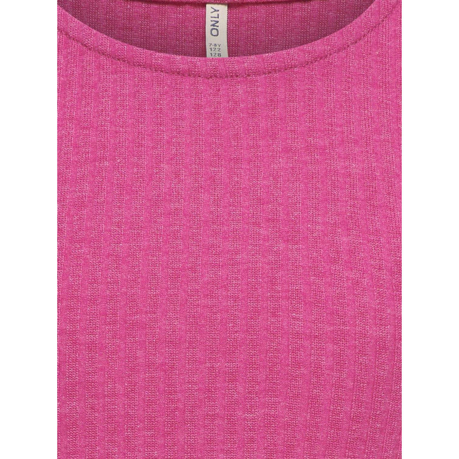 ONLY KIDS GIRL ribgebreid T-shirt KOGNELLA donkerroze