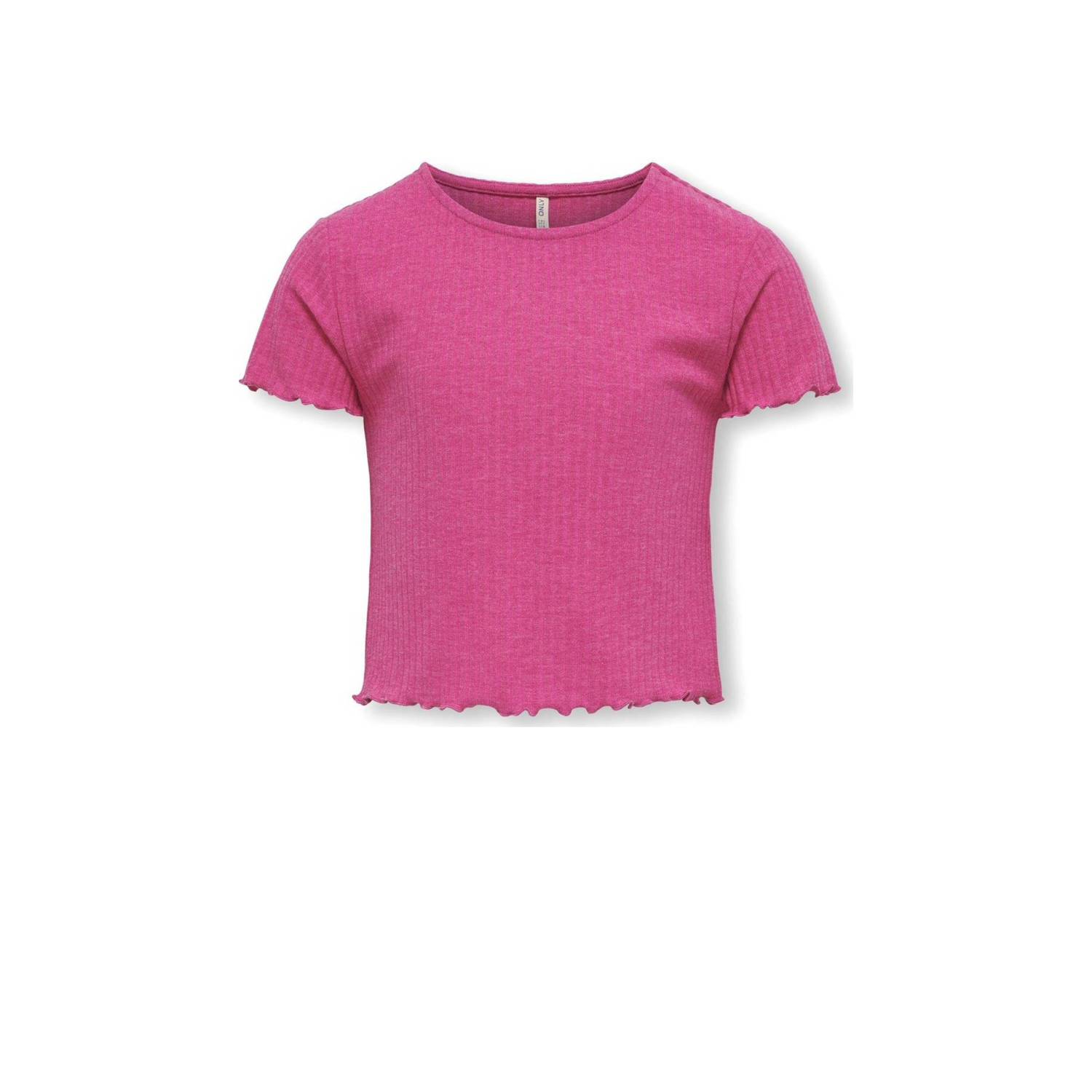 Only KIDS ribgebreid T-shirt KOGNELLA donkerroze Meisjes Polyester Ronde hals 122 128