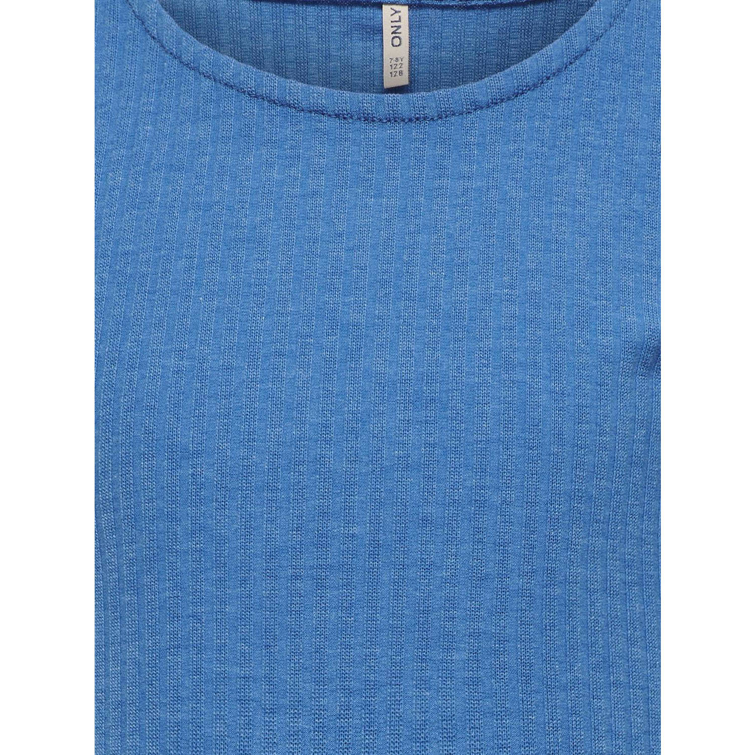 ONLY KIDS GIRL ribgebreid T-shirt KOGNELLA middenblauw