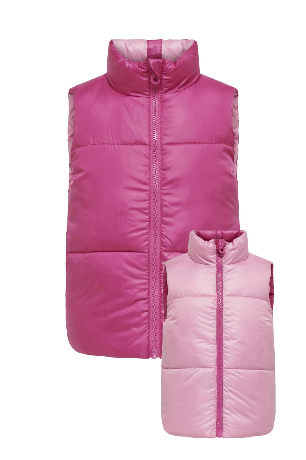 Roze en lichtroze meisjes KIDS ONLY GIRL reversible bodywarmer van polyester met effen, opstaande kraag en ritssluiting