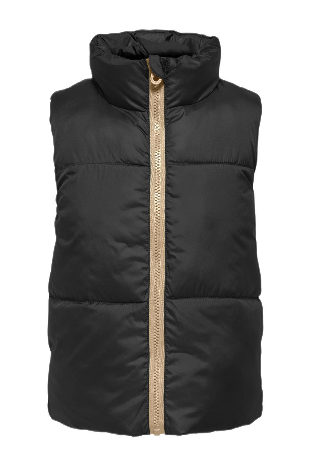Zwarte meisjes KIDS ONLY GIRL reversible bodywarmer met effen, opstaande kraag en ritssluiting