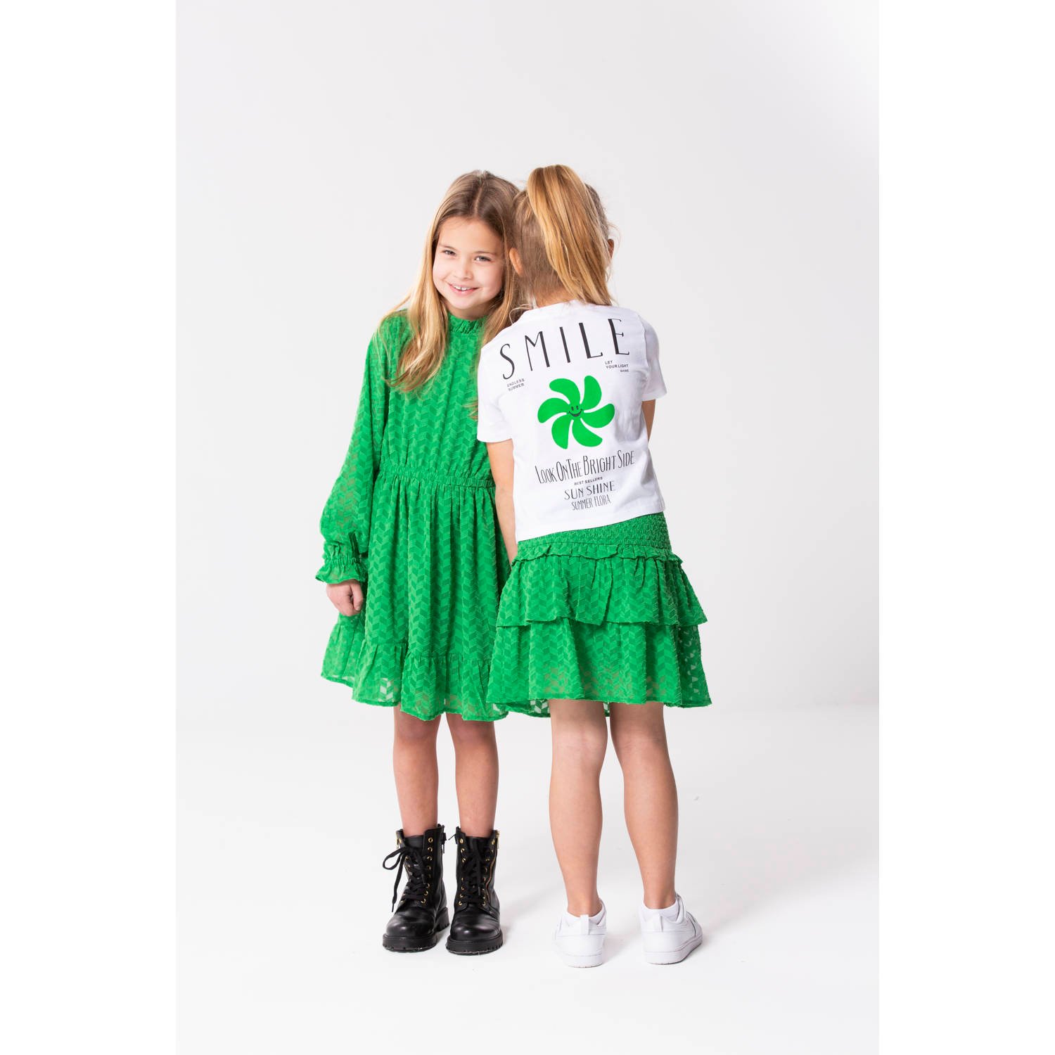 ONLY KIDS GIRL T-shirt KOGSUN met backprint wit zwart groen