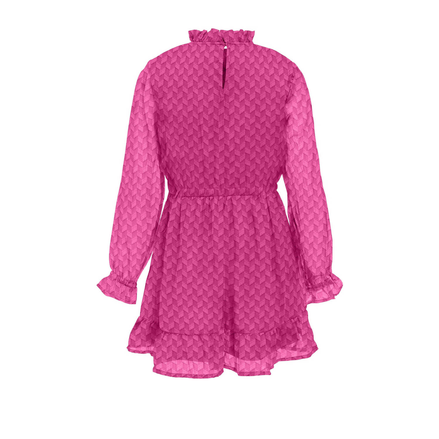 ONLY KIDS GIRL semi-transparante jurk KOGEMMERY met all over print en ruches fuchsia