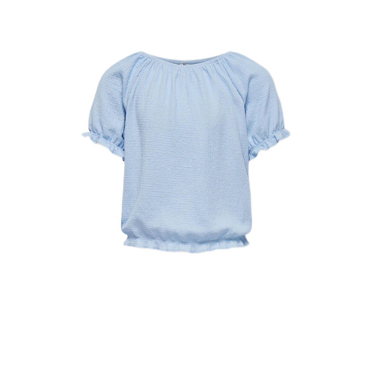 Only KIDS GIRL top KOGNEW NAYA met ruches lichtblauw Meisjes Polyester Boothals 122 128
