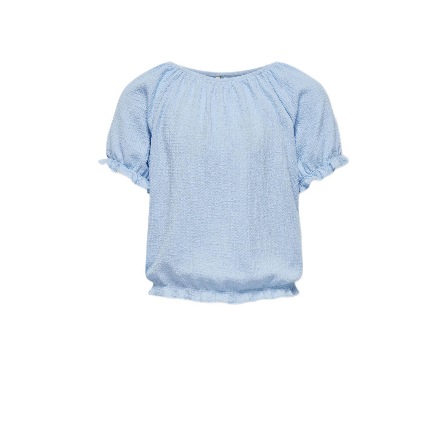 Only KIDS GIRL top KOGNEW NAYA met ruches lichtblauw Meisjes Polyester Boothals 122 128