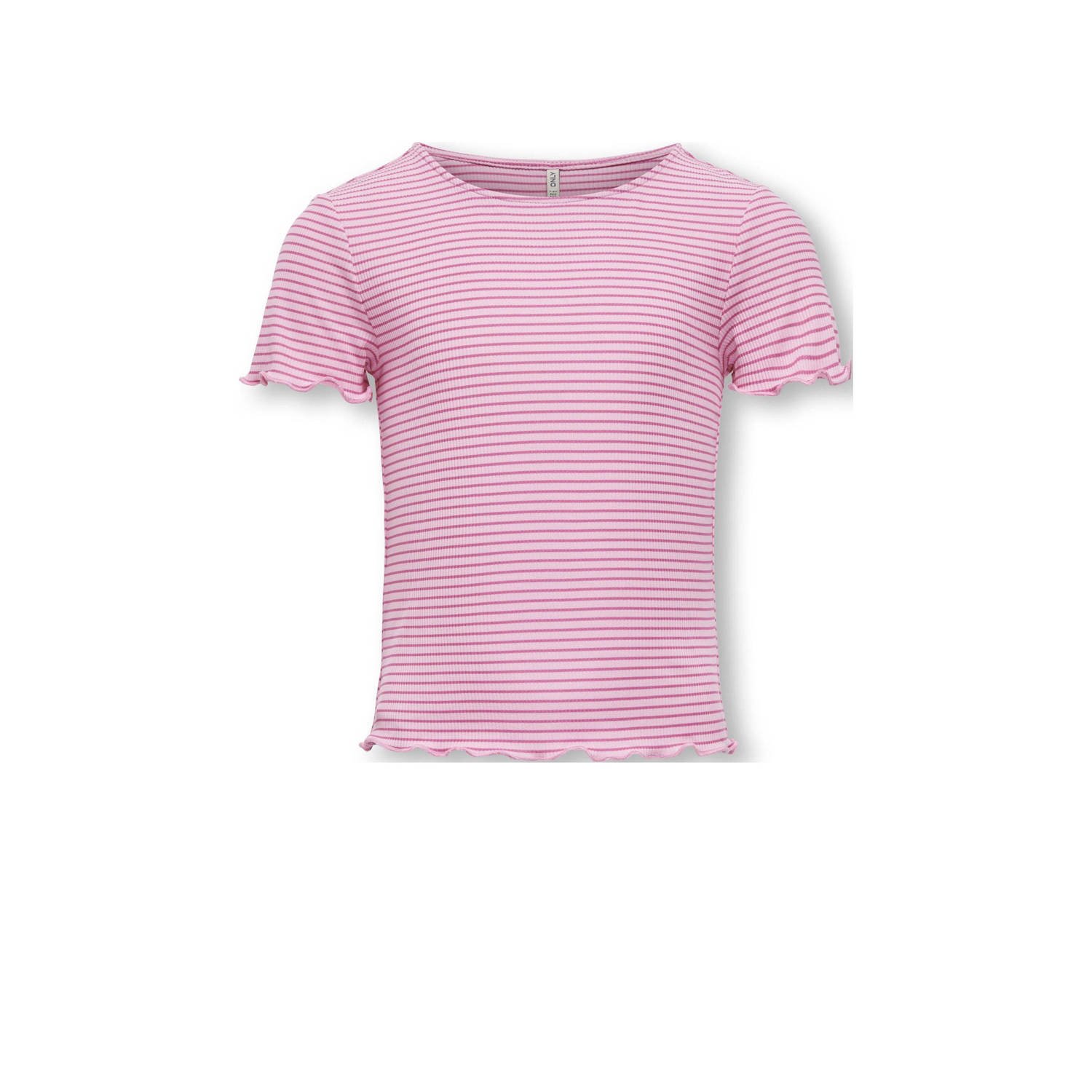 Only KIDS GIRL gestreept ribgebreid T-shirt KOGWILMA LIFE zoetroze wit Meisjes Gerecycled polyester Ronde hals 134 140