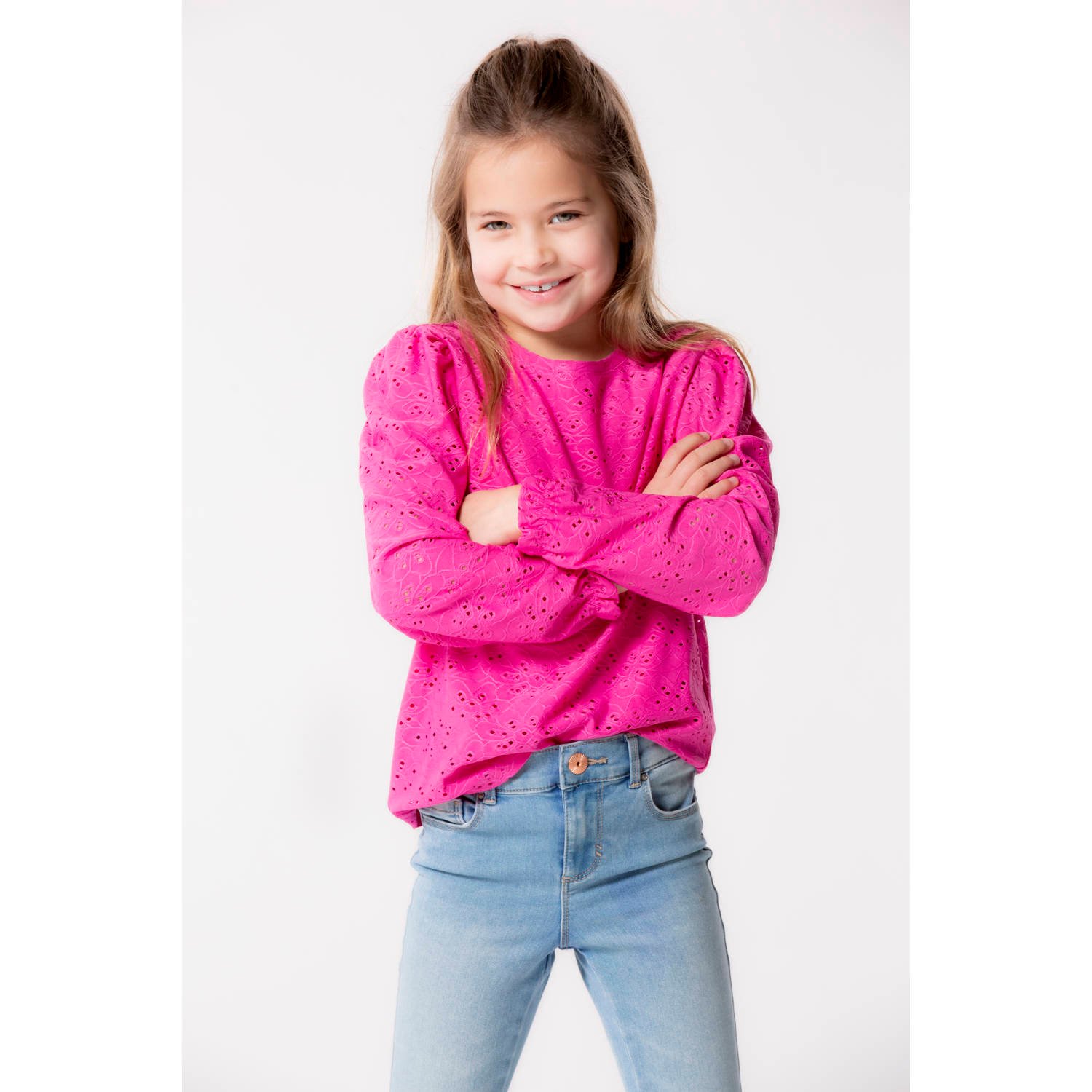 Only KIDS GIRL top KOGSMILLA met open detail fuchsia Roze Meisjes Polyester Ronde hals 146 152