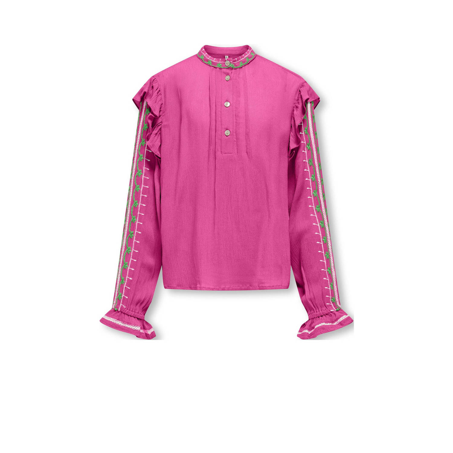 Only KIDS GIRL top KOGADA met all over print en borduursels fuchsia Roze Meisjes Viscose Opstaande kraag 128