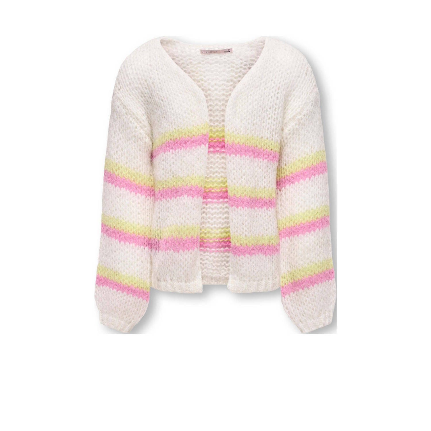 Only KIDS GIRL gestreept vest KOGNORDIC LIFE wit roze geel Meisjes Gerecycled polyester Openvallende hals 134 140