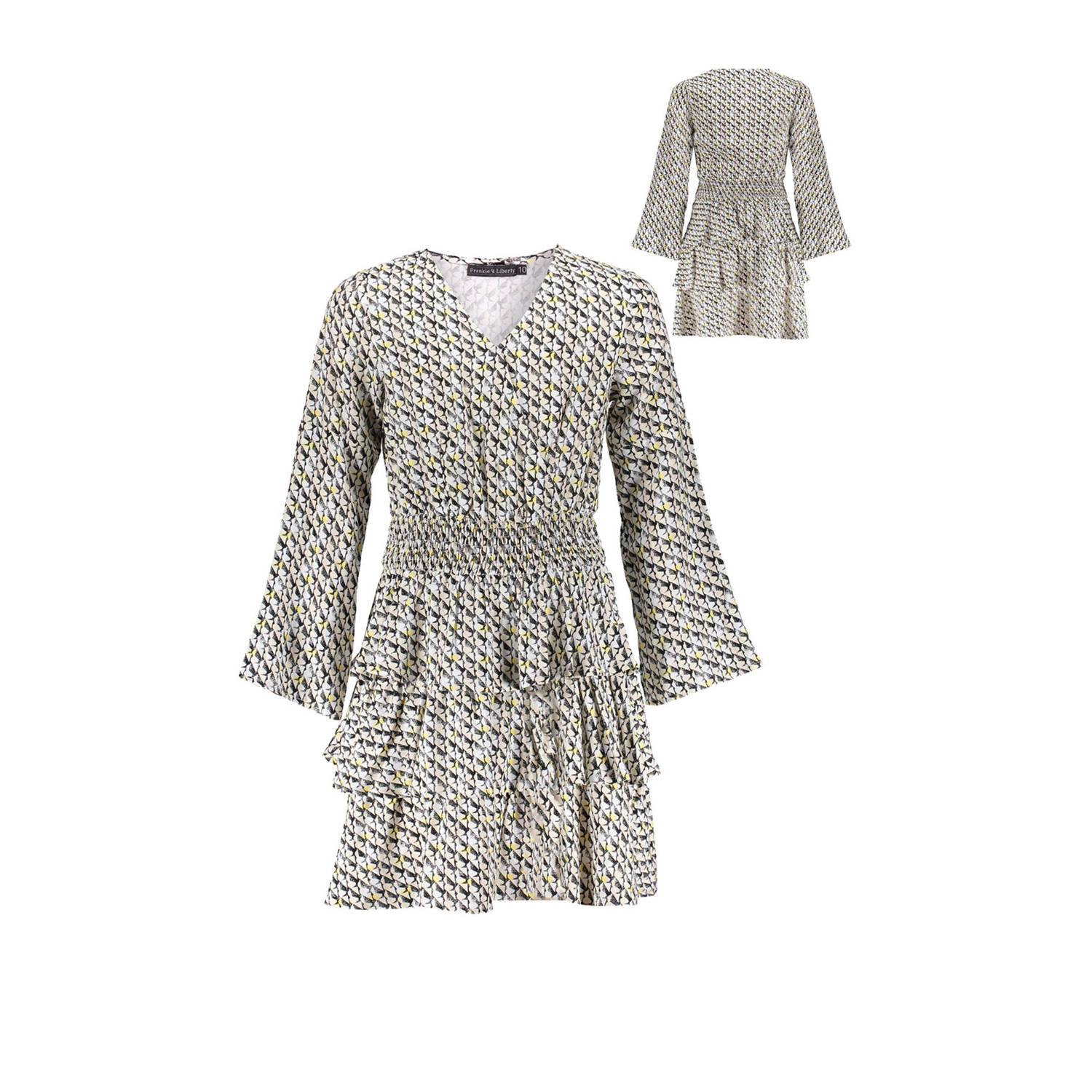 Frankie&Liberty jurk met all over print zwart wit Ecru Meisjes Viscose V-hals 140