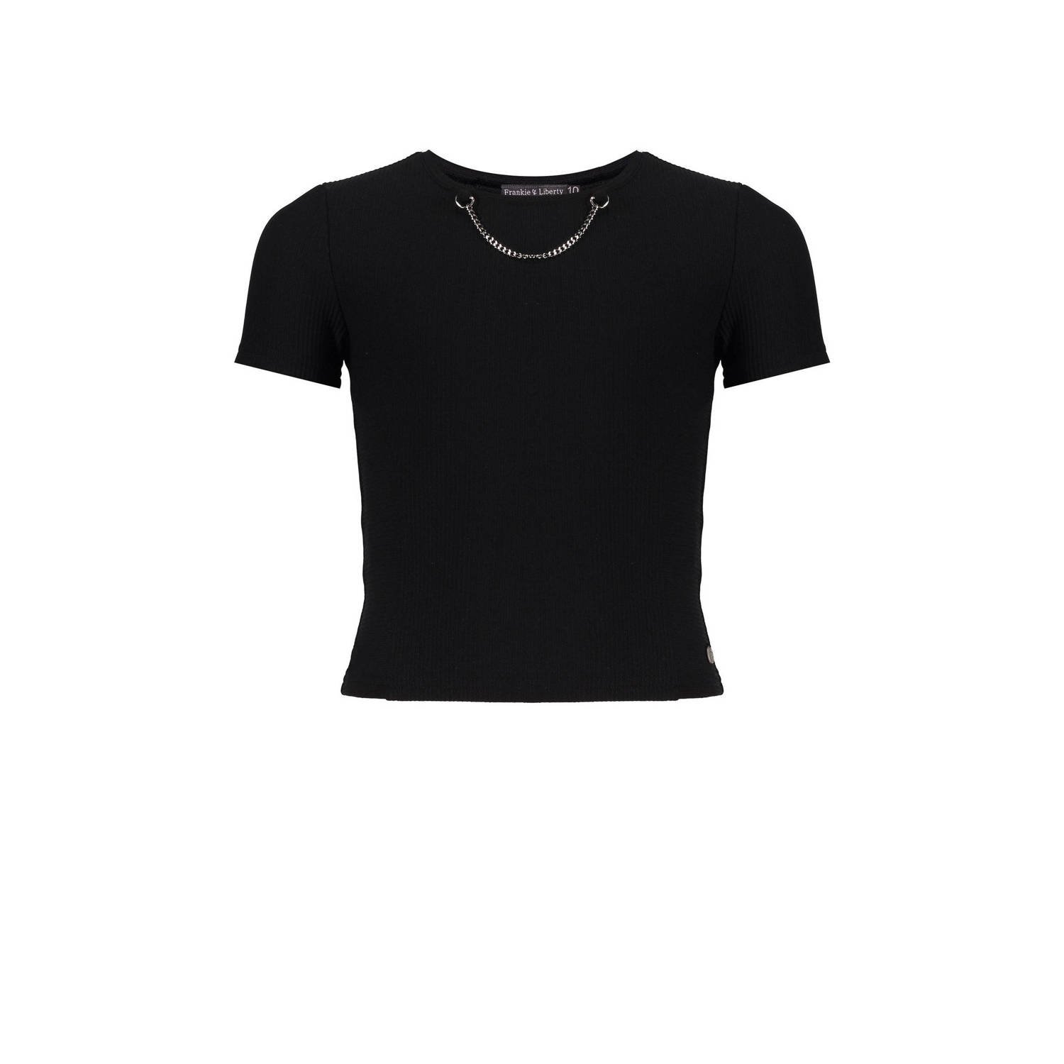 Frankie&Liberty T-shirt zwart Meisjes Nylon Ronde hals Effen 164